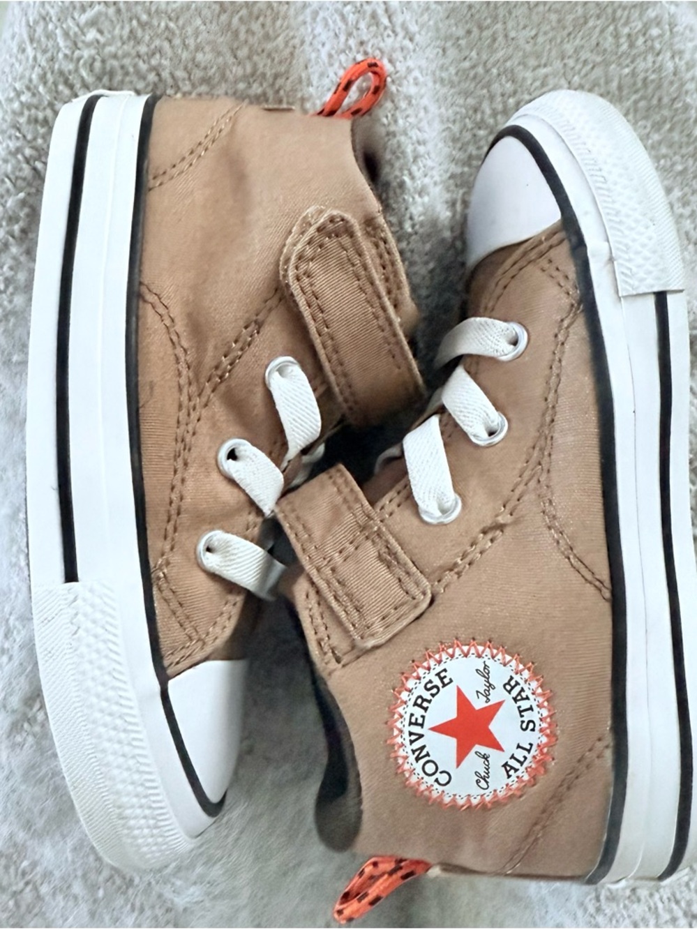 Converse Kids Tan Canvas High-Top Sneakers Velcro